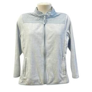 Talbots Women's Light Blue Quilted Shoulder Full Zip Pockets Active Fleece SZ MP